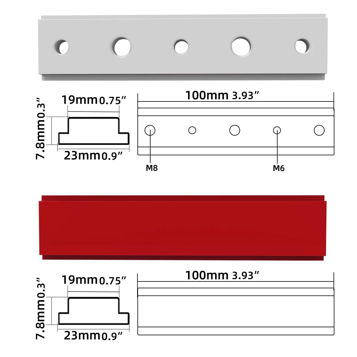 Aluminiová posuvná lišta pro pokosovou pilu 100 mm pro T-drážky
