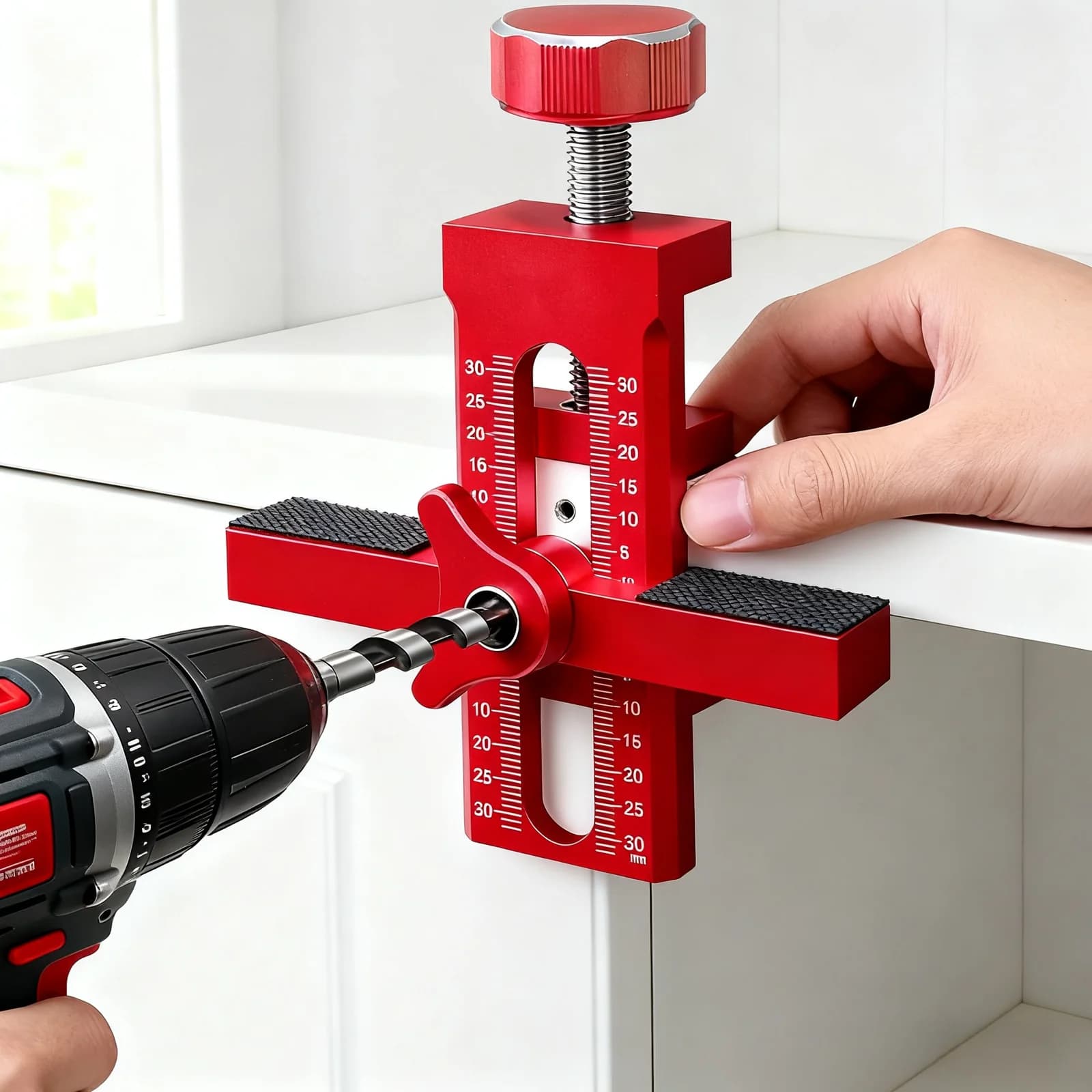Nastavitelný polohovací nástroj pro instalaci dvířek nábytku