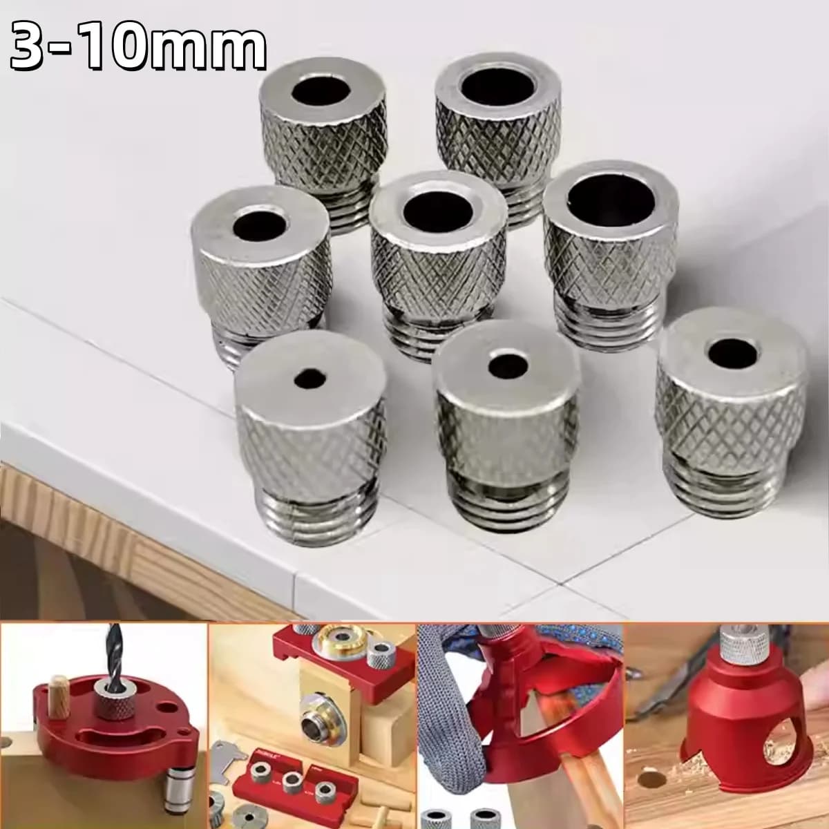 Vodicí pouzdra pro vrtačku z nerezové oceli, velikosti 3–10 mm