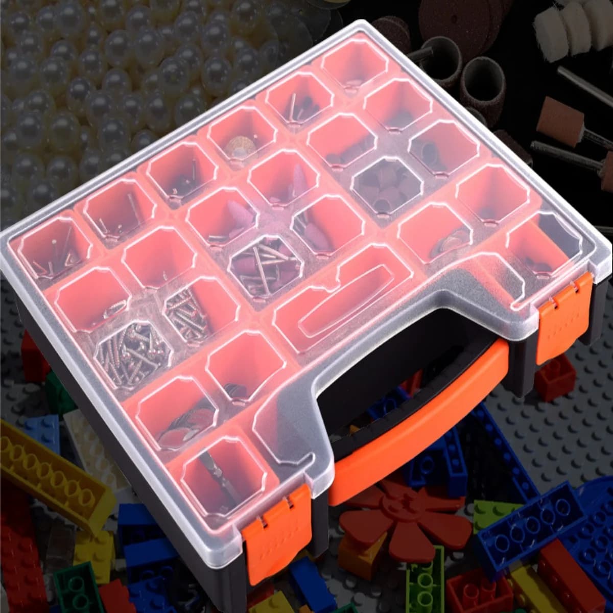 Přenosný plastový úložný box na hardware s více přihrádkami