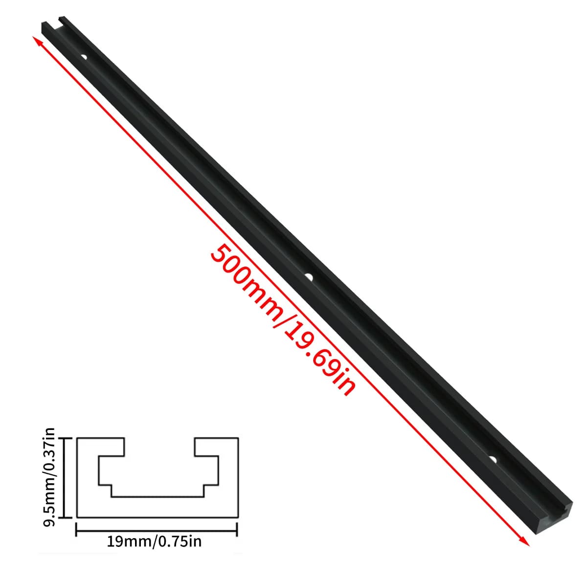 Hliníková T-drážka pro pokosovou vodítko, 19x9,5 mm pro kutilské nástroje