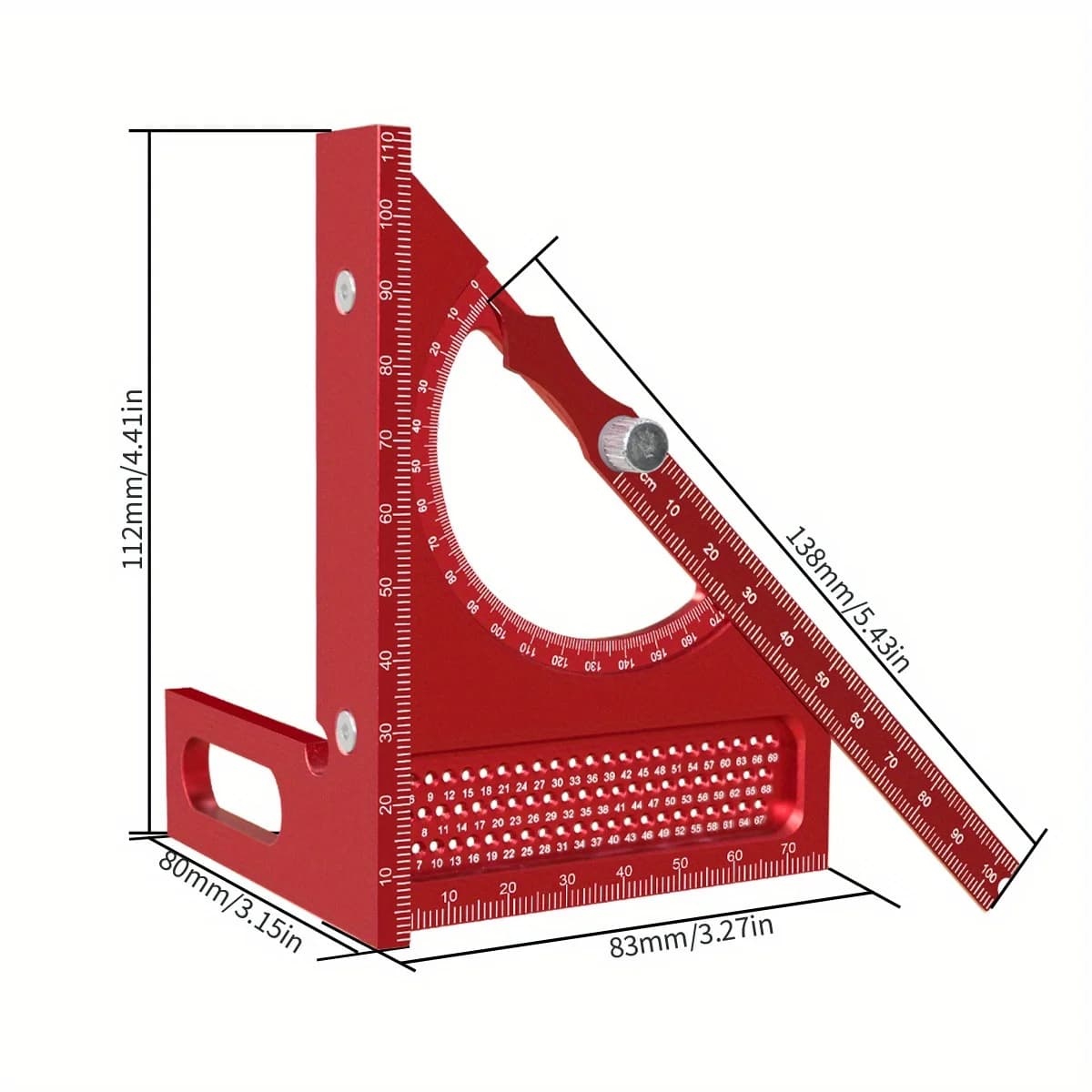 3D nastavitelný hliníkový tesařský úhelník s úhloměrem