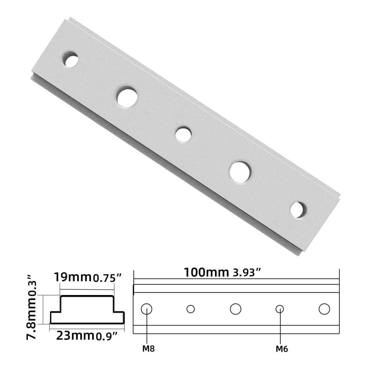 Aluminiová posuvná lišta pro pokosovou pilu 100 mm pro T-drážky